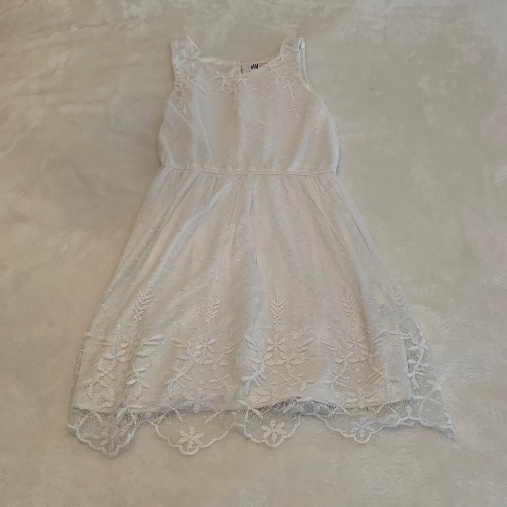H&M White Lace Overlay Dress Size 9/10
